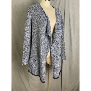 Maryline Made in Italy Boucle Waterfall‎ Blue Open Cardigan Metallic Thread M